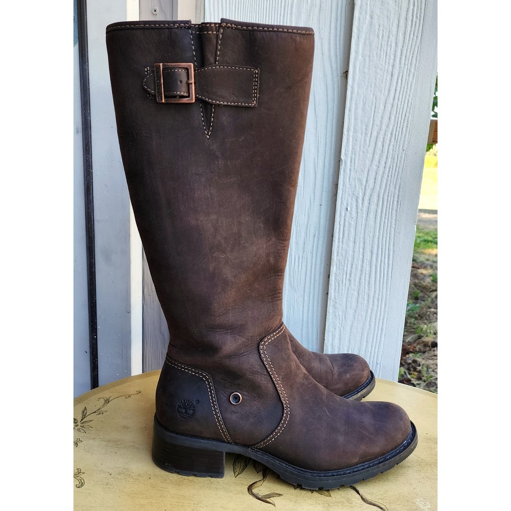 Timberland Sz 7M Brown Leather Knee High Riding Boots Preppy Equestrian Minimal